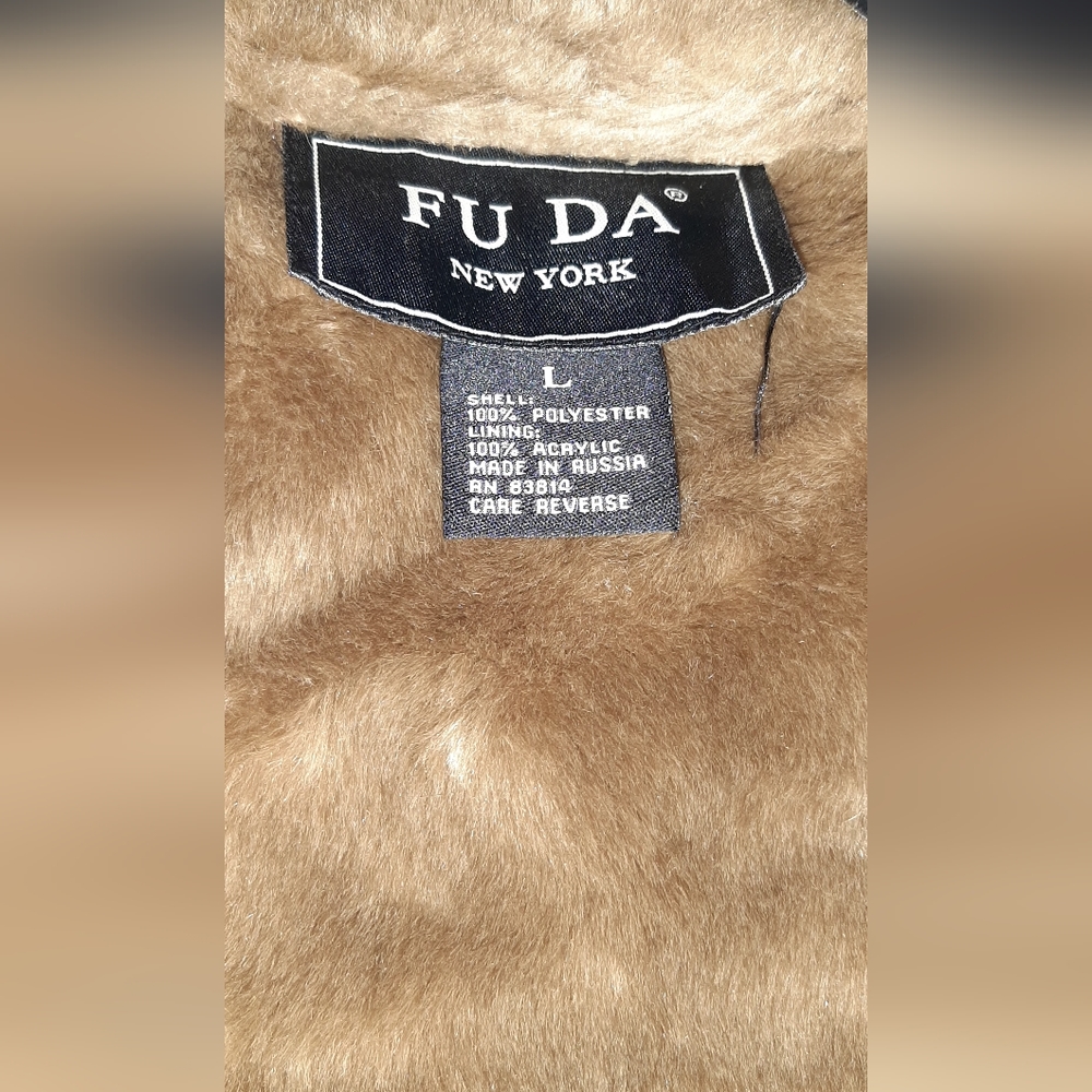 Fuda New York Coat  Jacket Womens Sz L  Tan Beige Acrylic Suede - Picture 6 of 6